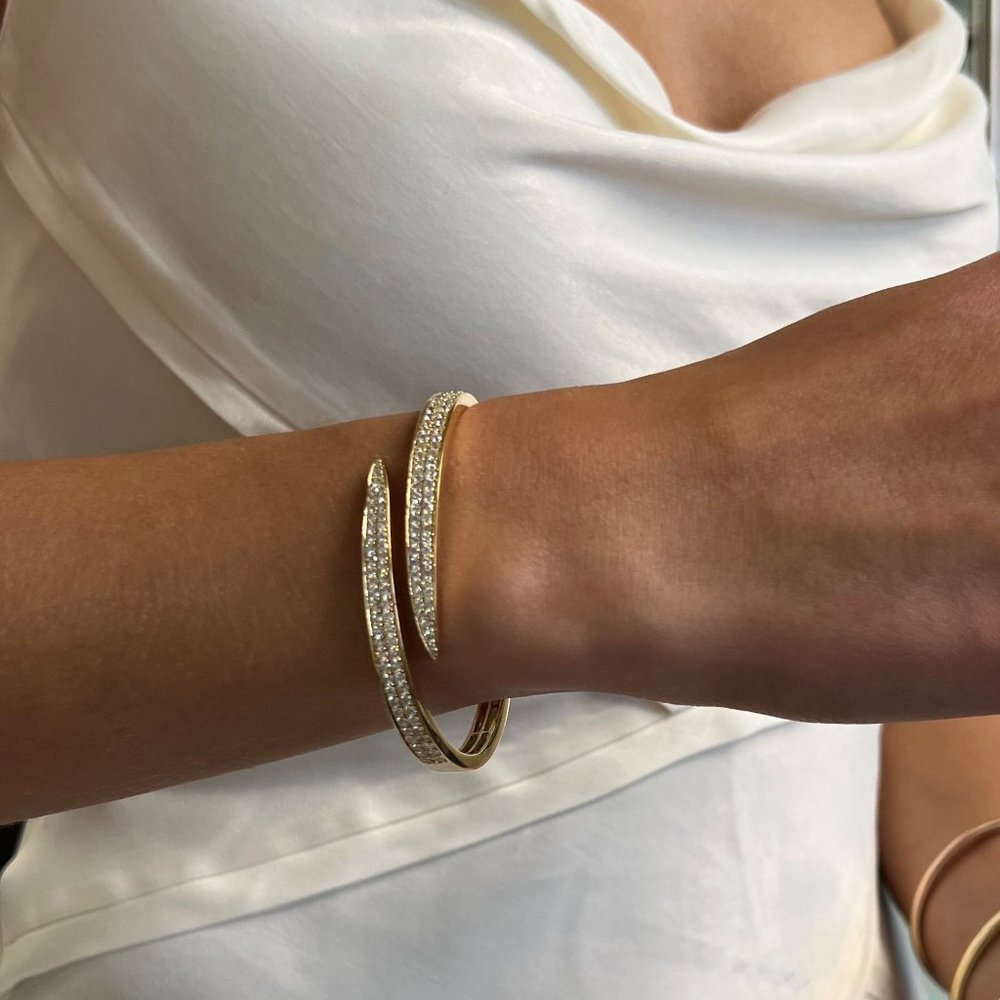 Rachel Koen Pave Set Round Cut Diamond Bangle Bracelet 18K Yellow Gold 2.83Cttw